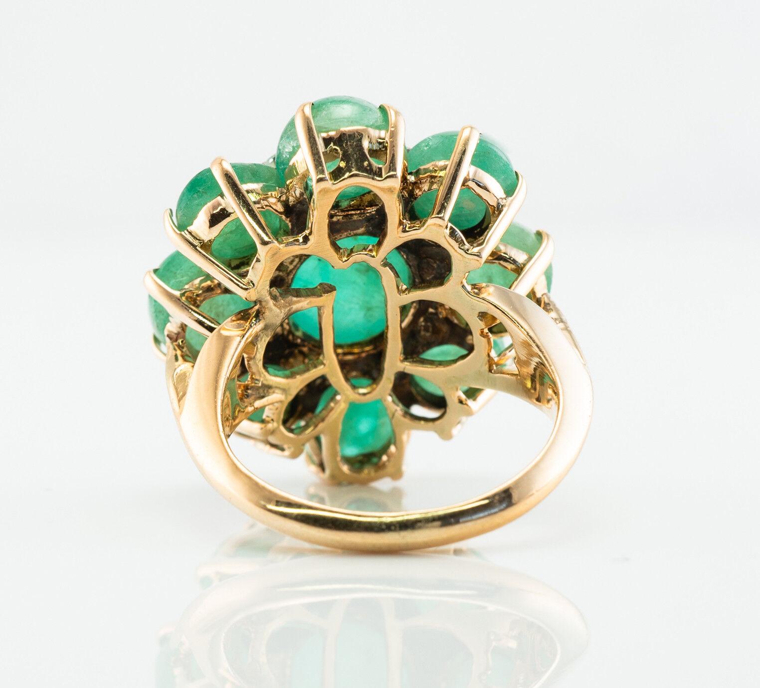 Diamant-Smaragd-Cabochon-Blumenring 14K Gold Vintage im Angebot 2