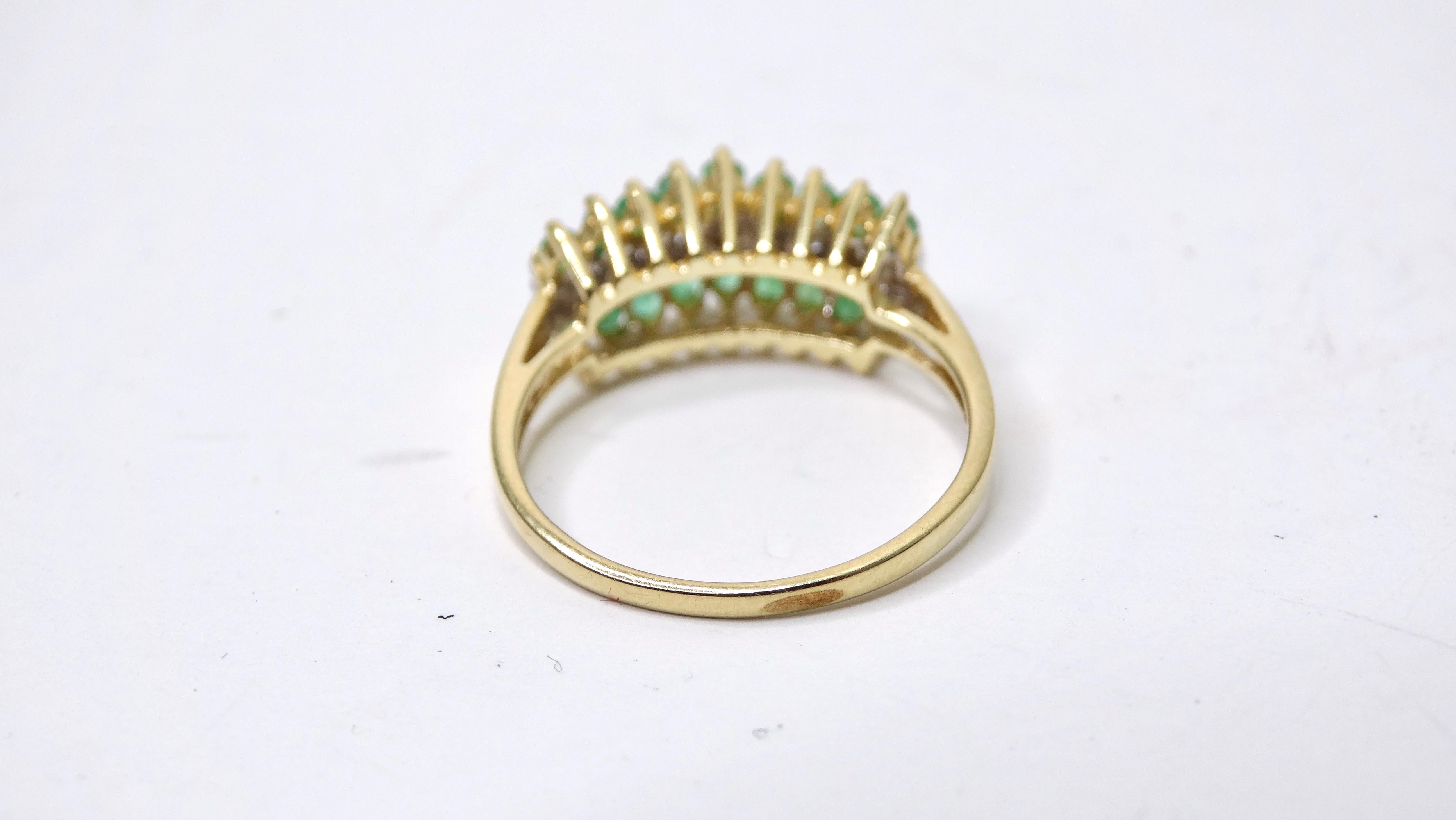 Diamond & Emerald Cluster Ring In Excellent Condition For Sale In Scottsdale, AZ
