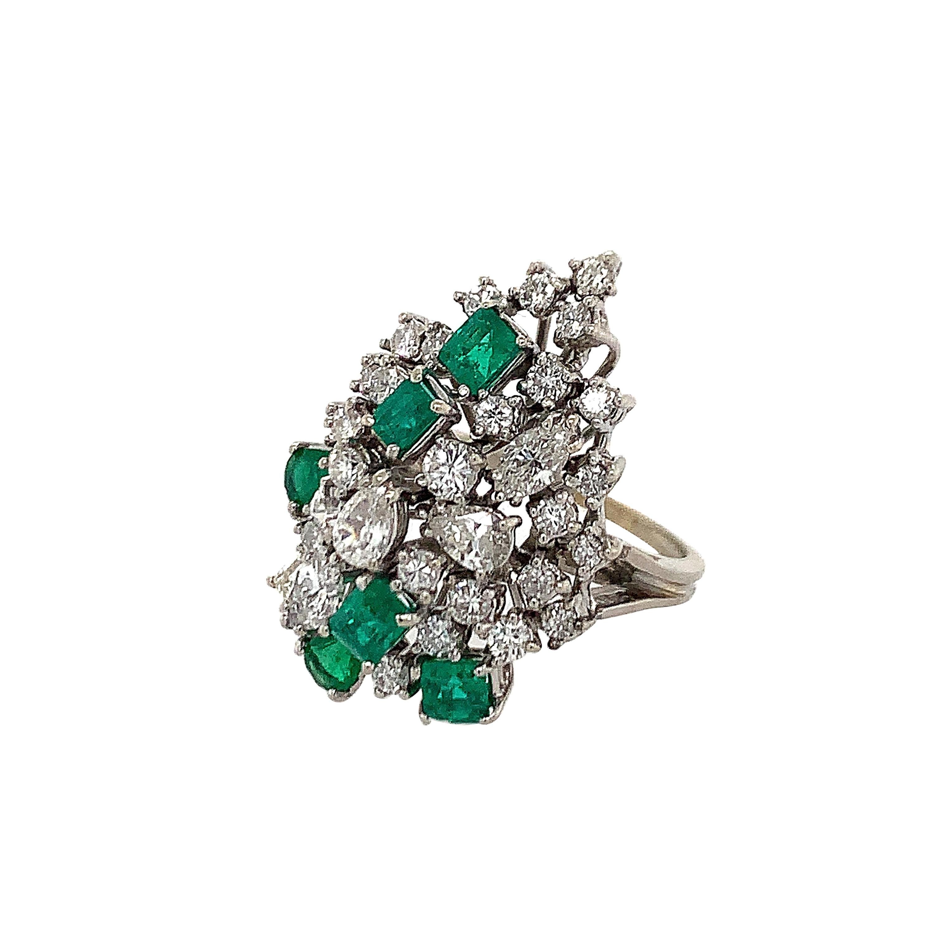 Diamond Emerald Cluster Ring For Sale
