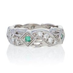 Diamond and Emerald Cocktail Band, 18 Karat White Gold Anniversary .56 Carat