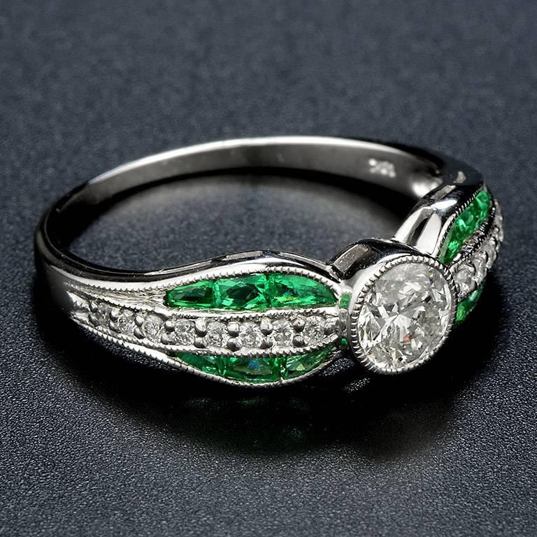 Art Deco Diamond Emerald Cocktail Ring