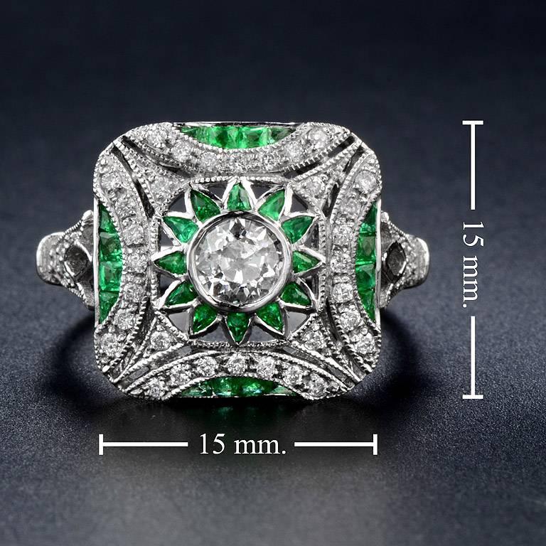 Diamond Emerald Platinum Cocktail Ring 1