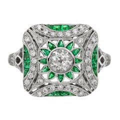 Diamond Emerald Platinum Cocktail Ring