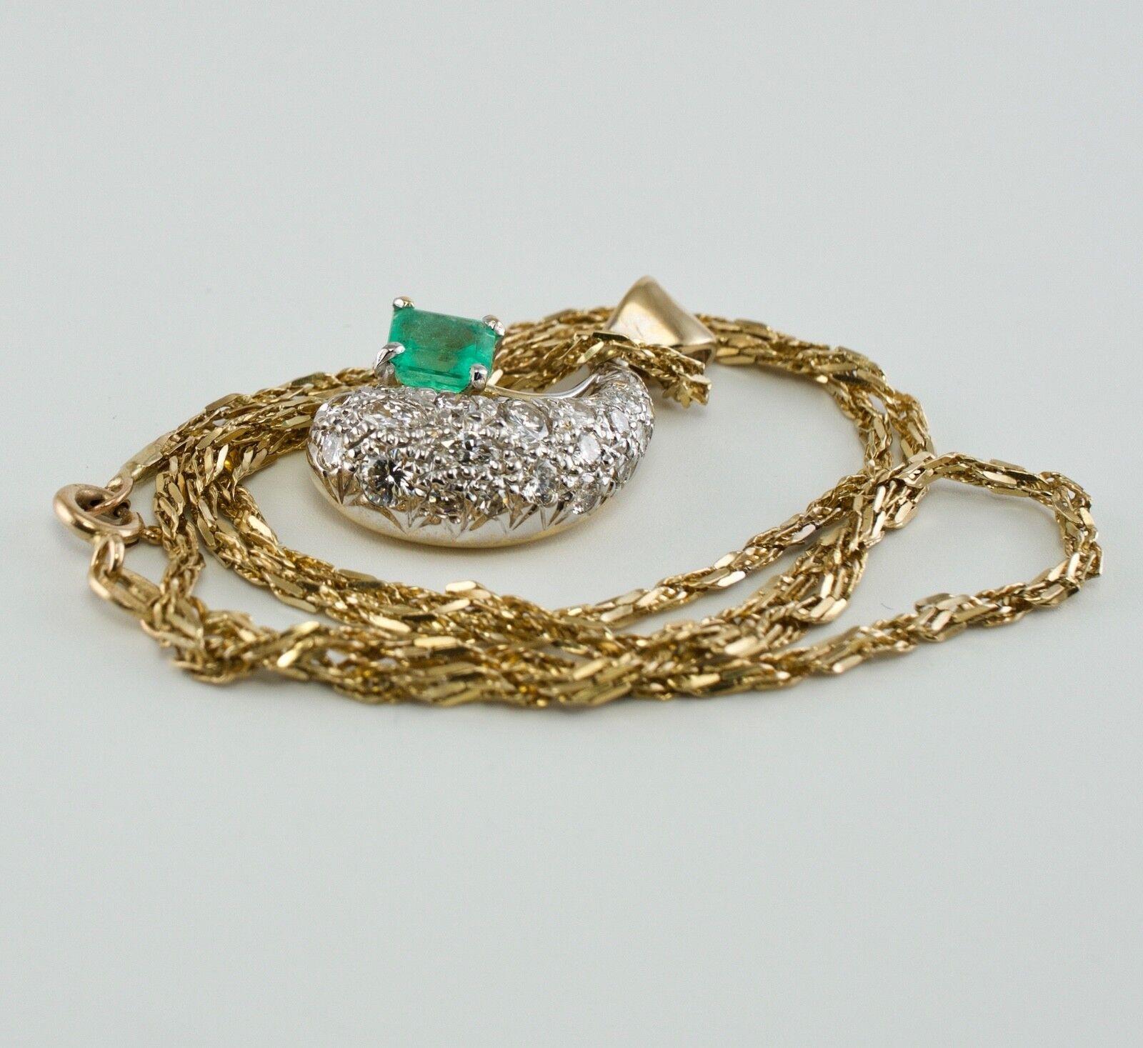 Diamond Emerald Crescent Pendant Necklace 18K Gold 3