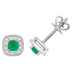 DIAMOND 
EMERALD CUSHION CLUSTER STUDS IN 9CT WHITE Gold