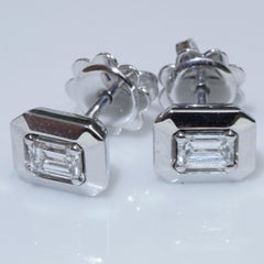 Diamond Emerald Cut Ear Studs Earrings total 0.40 ct TW VS made in Italy Great