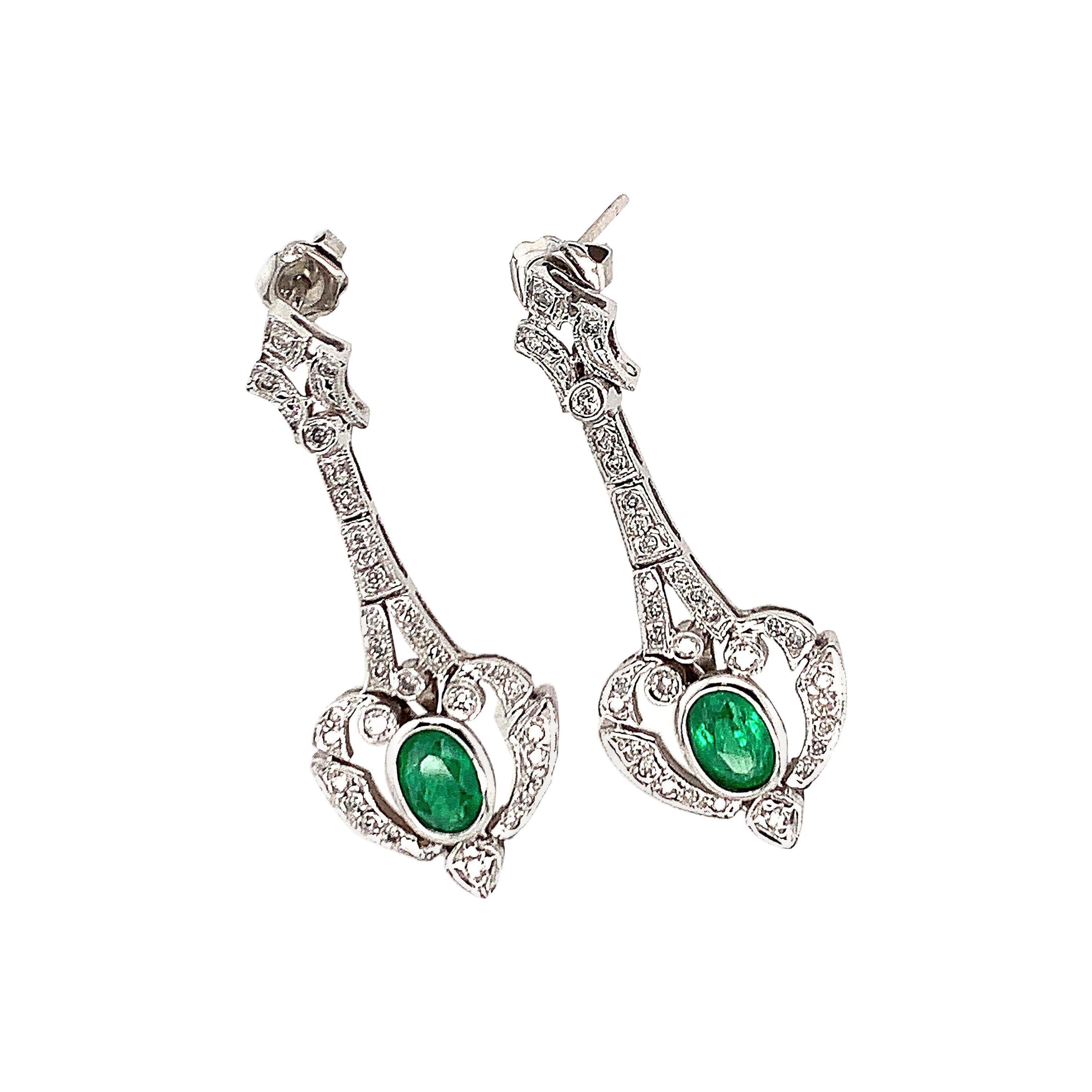 Diamond Emerald Drop Earrings For Sale