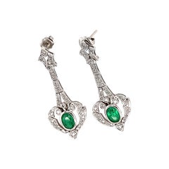 Vintage Diamond Emerald Drop Earrings
