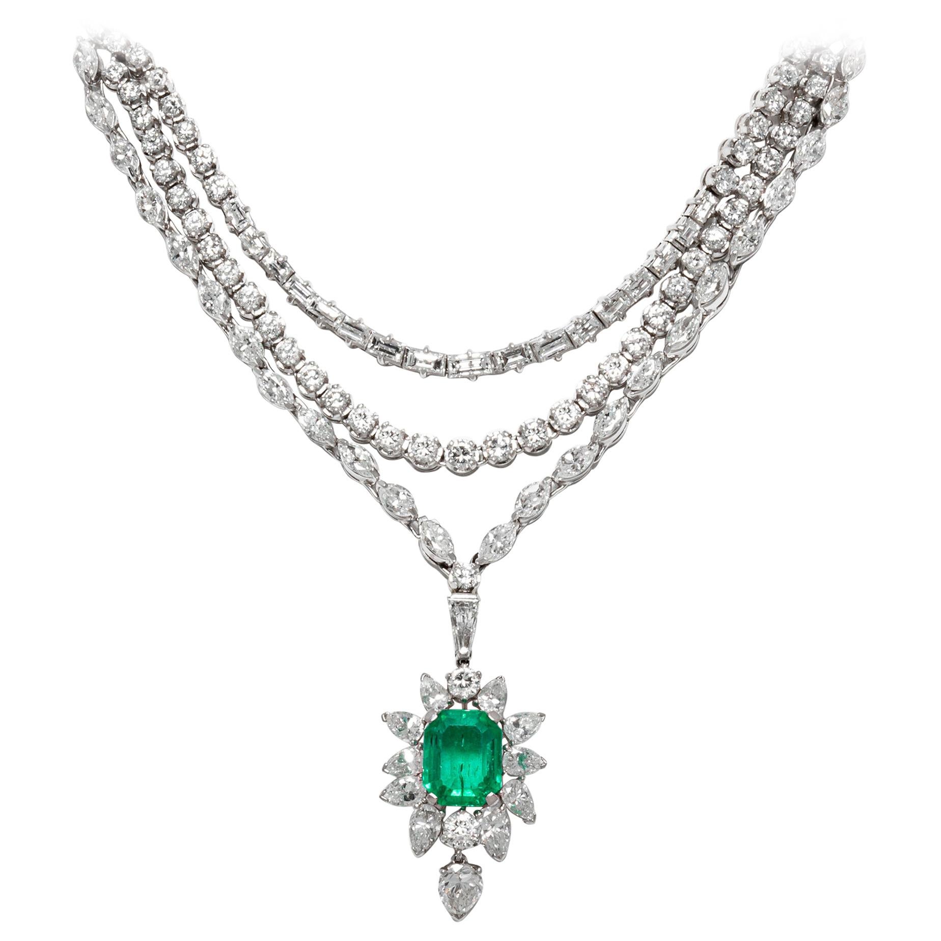 Diamond Emerald Drop Necklace For Sale