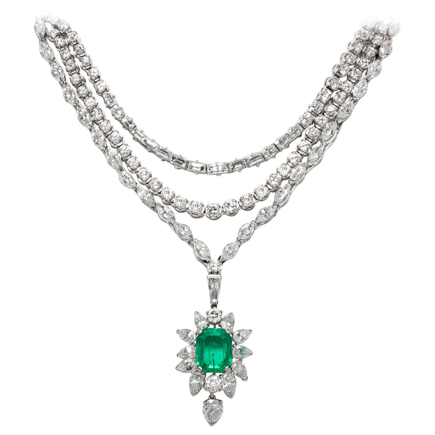 Diamond Emerald Drop Necklace For Sale at 1stDibs