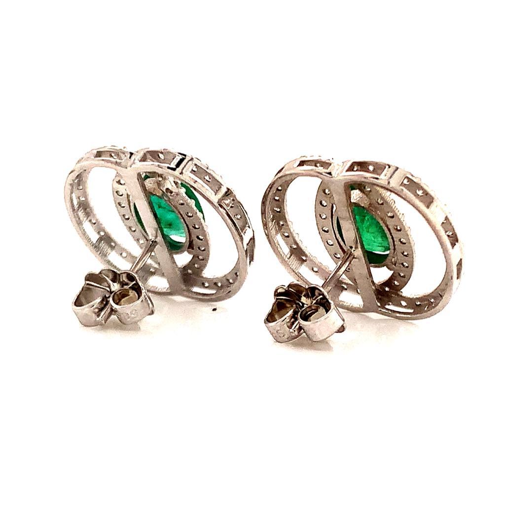 Women's Diamond Emerald Earrings 14k White Gold 2.16 TCW Certified For Sale