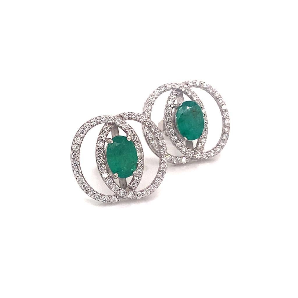 Diamond Emerald Earrings 14k White Gold 2.16 TCW Certified For Sale 2