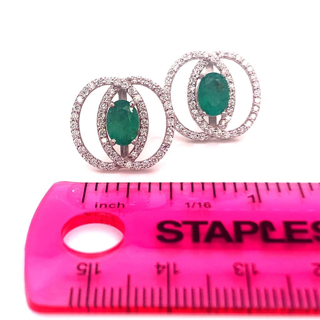 Diamond Emerald Earrings 14k White Gold 2.16 TCW Certified For Sale 4