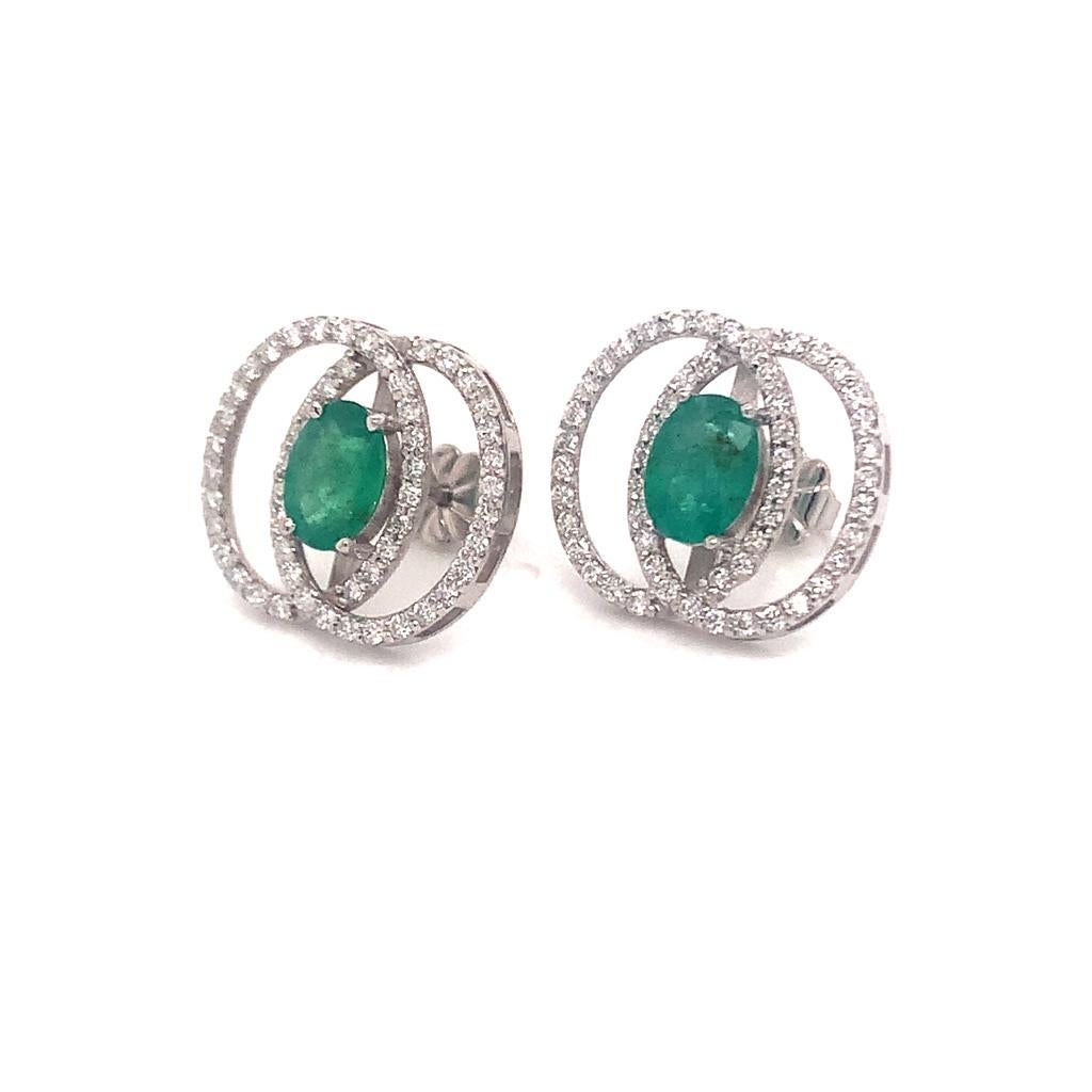 Diamond Emerald Earrings 14k White Gold 2.16 TCW Certified For Sale 5