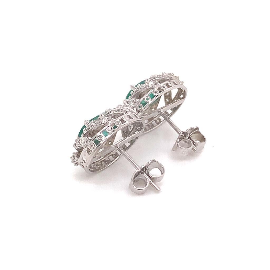 Diamond Emerald Earrings 14 Karat White Gold 2.17 TCW Certified For Sale 5