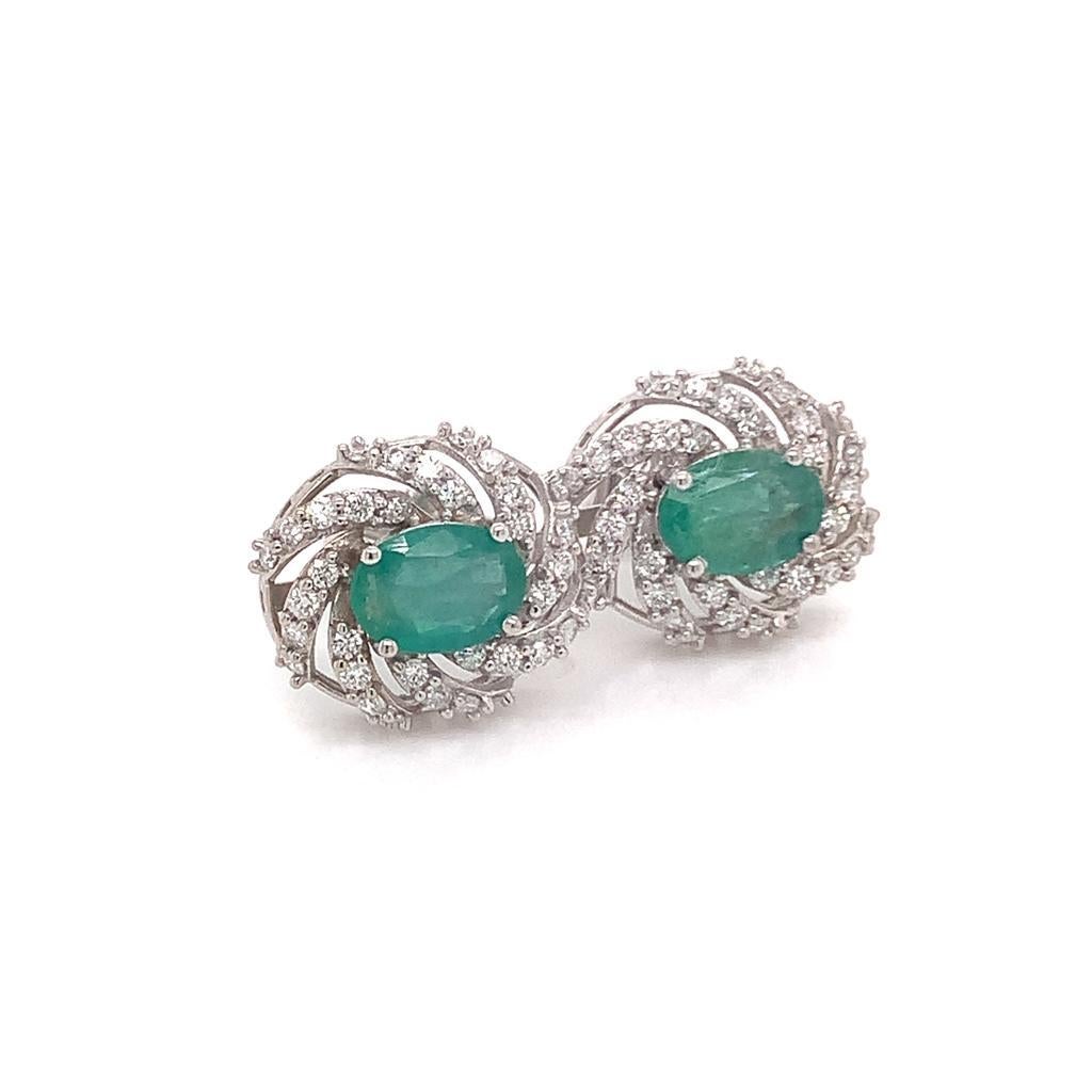 Diamond Emerald Earrings 14 Karat White Gold 2.17 TCW Certified For Sale 6