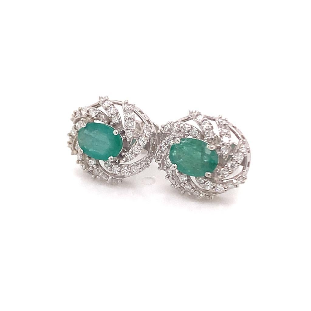 Diamond Emerald Earrings 14 Karat White Gold 2.17 TCW Certified For Sale 7