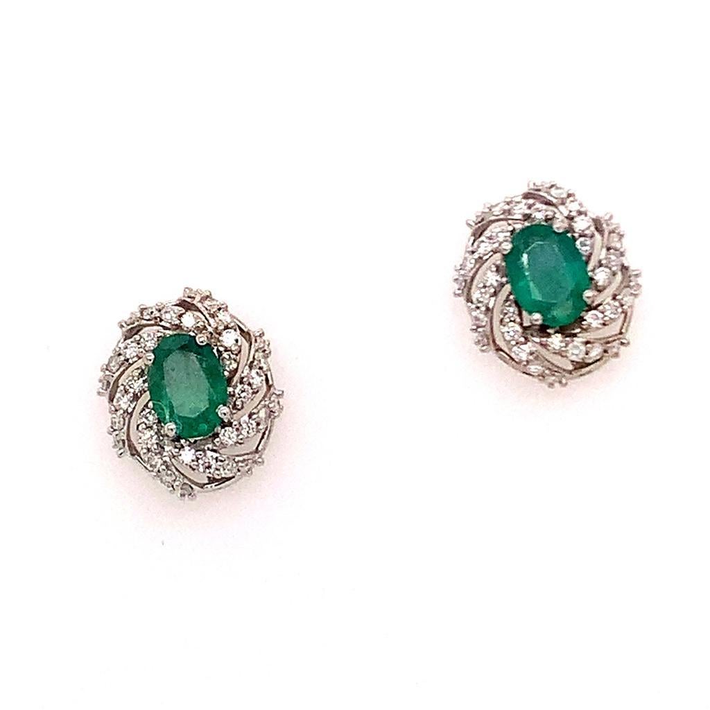 Diamond Emerald Earrings 14 Karat White Gold 2.17 TCW Certified In New Condition For Sale In Brooklyn, NY