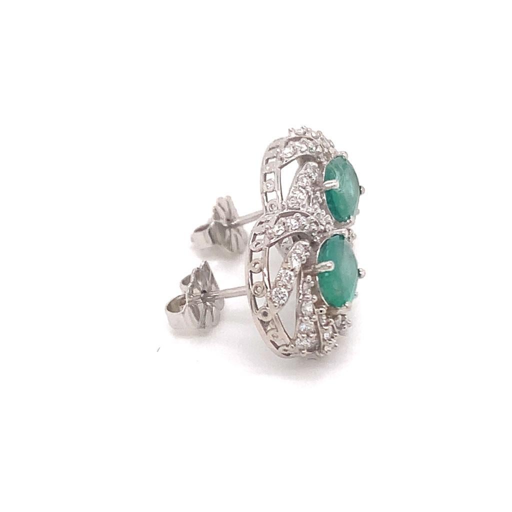 Women's Diamond Emerald Earrings 14 Karat White Gold 2.17 TCW Certified For Sale