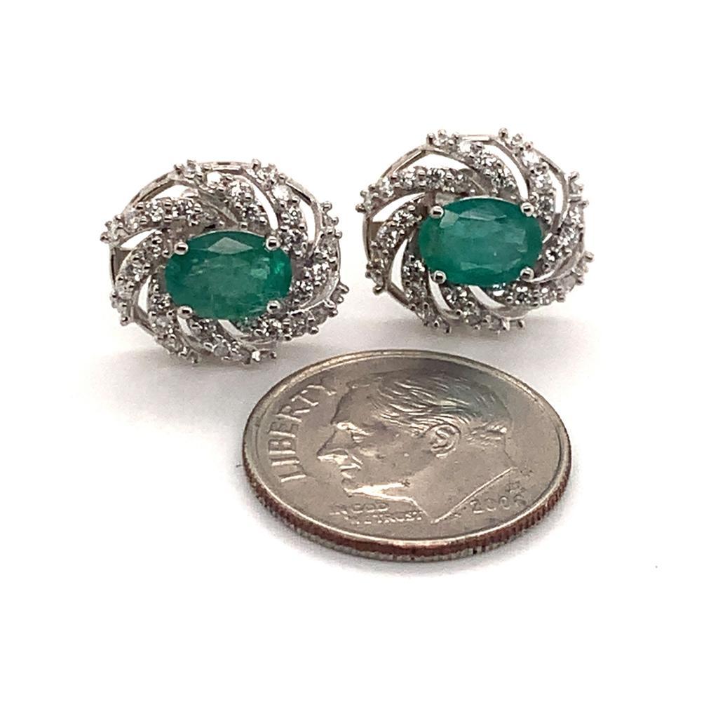 Diamond Emerald Earrings 14 Karat White Gold 2.17 TCW Certified For Sale 1