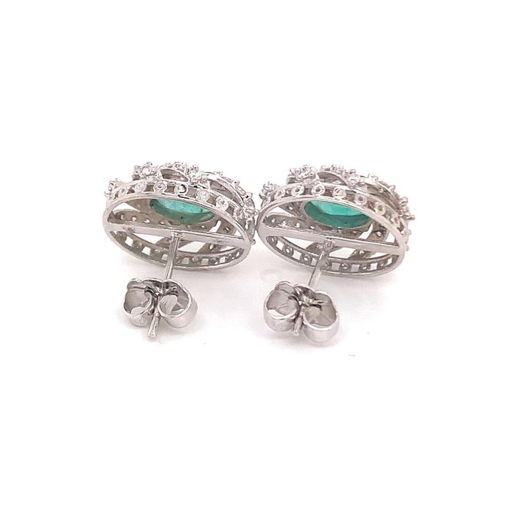 Diamond Emerald Earrings 14 Karat White Gold 2.17 TCW Certified For Sale 3
