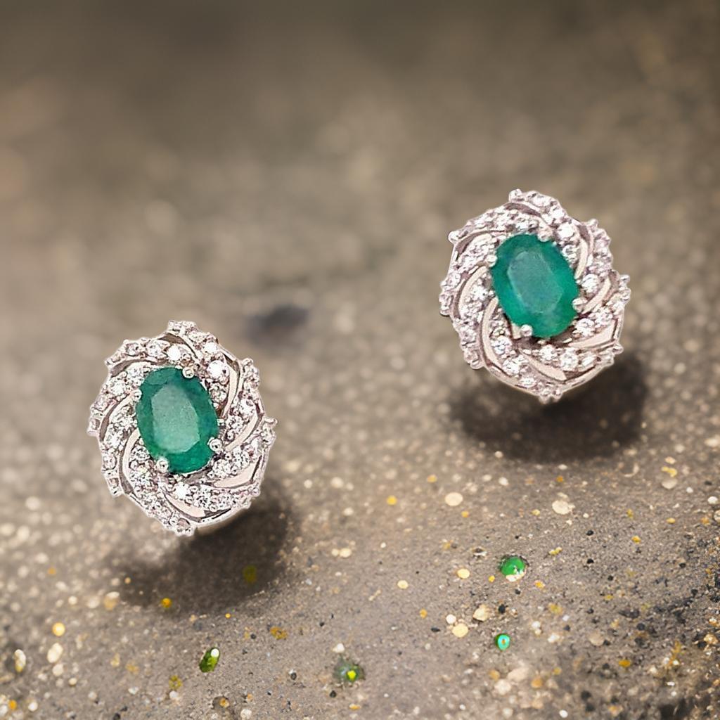 Diamond Emerald Earrings 14 Karat White Gold 2.17 TCW Certified For Sale 5