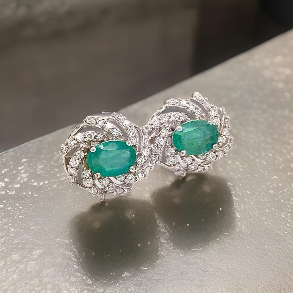 Diamond Emerald Earrings 14 Karat White Gold 2.17 TCW Certified For Sale 7