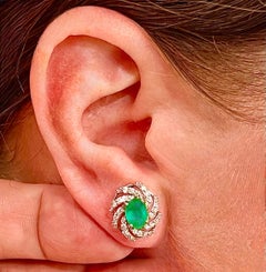 Diamond Emerald Earrings 14 Karat White Gold 2.17 TCW Certified