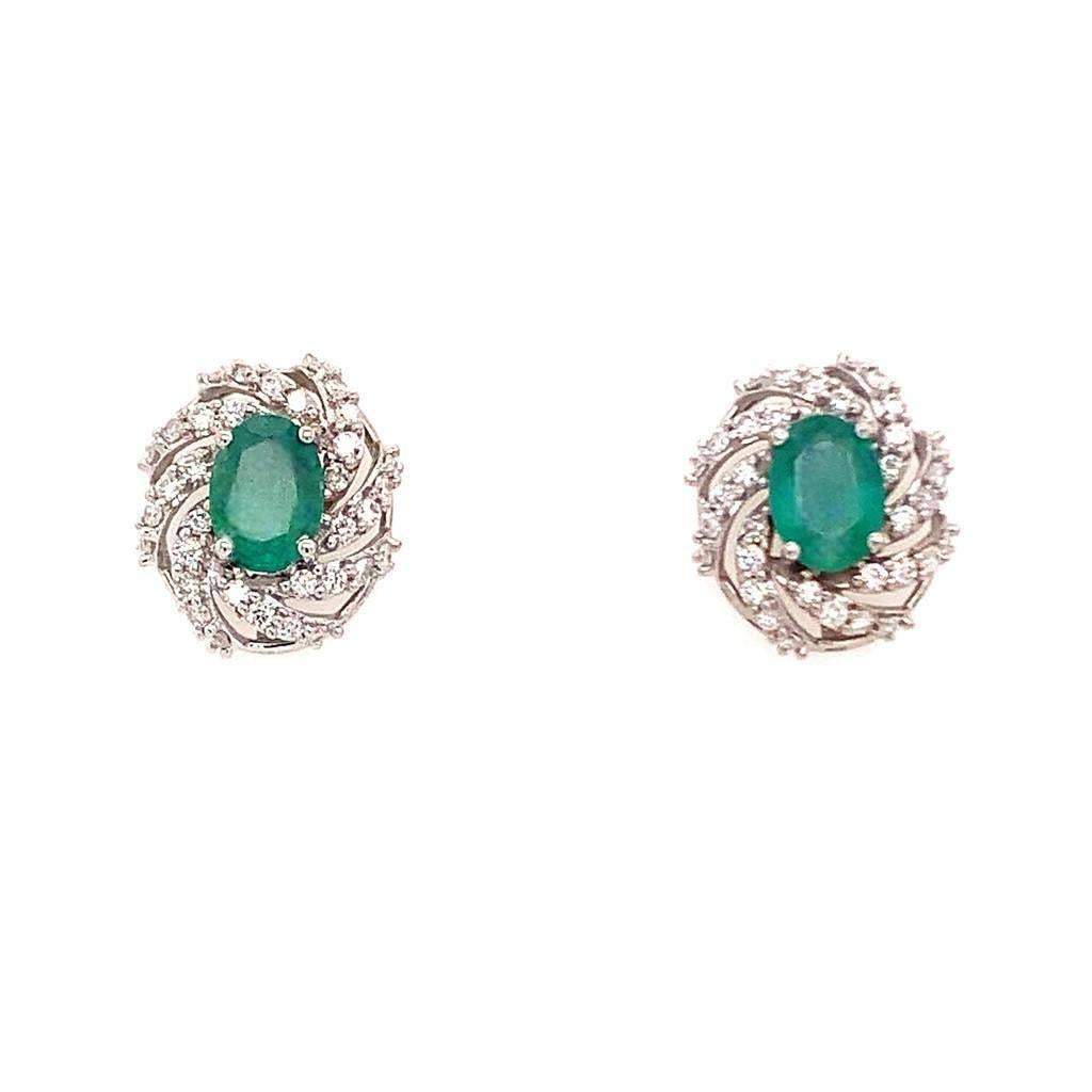 Women's Diamond Emerald Earrings 14 Karat White Gold 2.17 TCW Certified For Sale