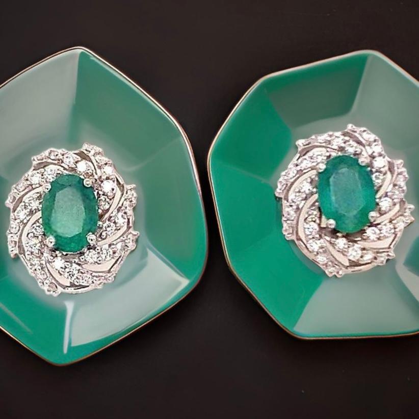 Diamond Emerald Earrings 14 Karat White Gold 2.17 TCW Certified For Sale 1