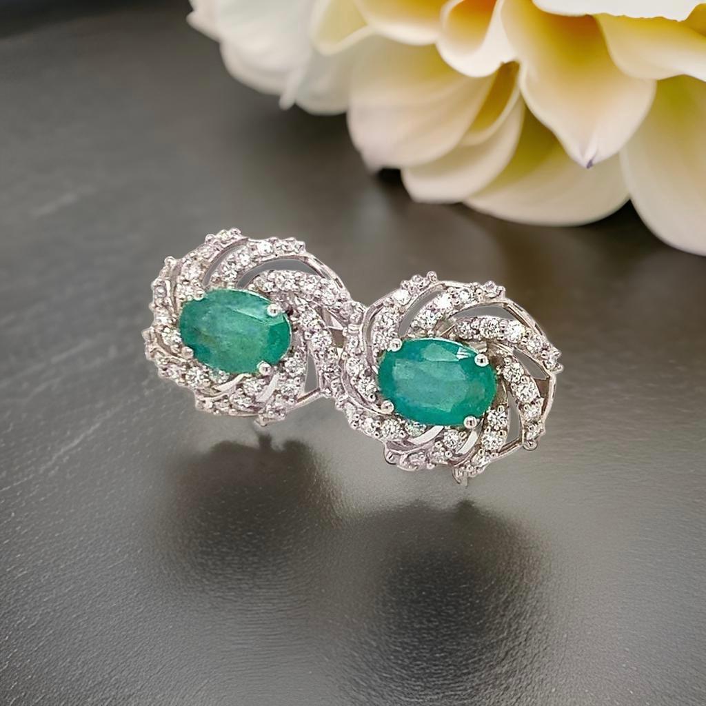 Diamond Emerald Earrings 14 Karat White Gold 2.17 TCW Certified For Sale 3