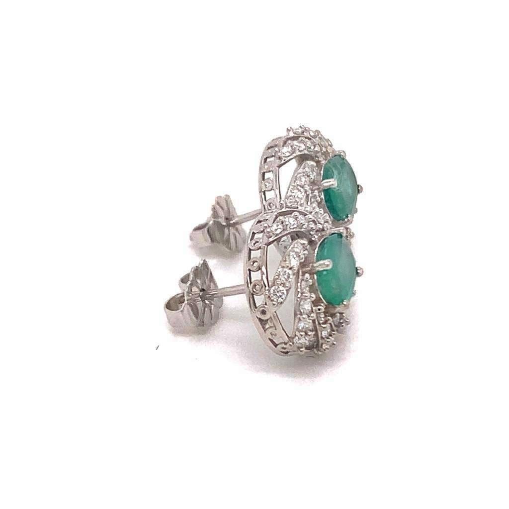 Diamond Emerald Earrings 14 Karat White Gold 2.17 TCW Certified For Sale 4