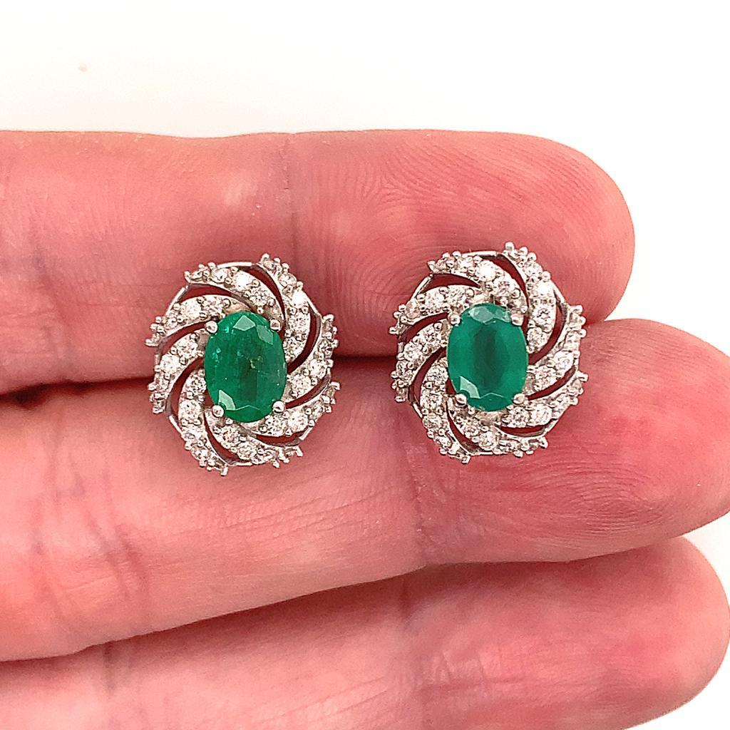Diamond Emerald Earrings 14 Karat White Gold 4.05 TCW Certified For Sale 6