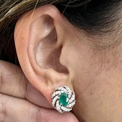 Diamond Emerald Earrings 14 Karat White Gold 4.05 TCW Certified