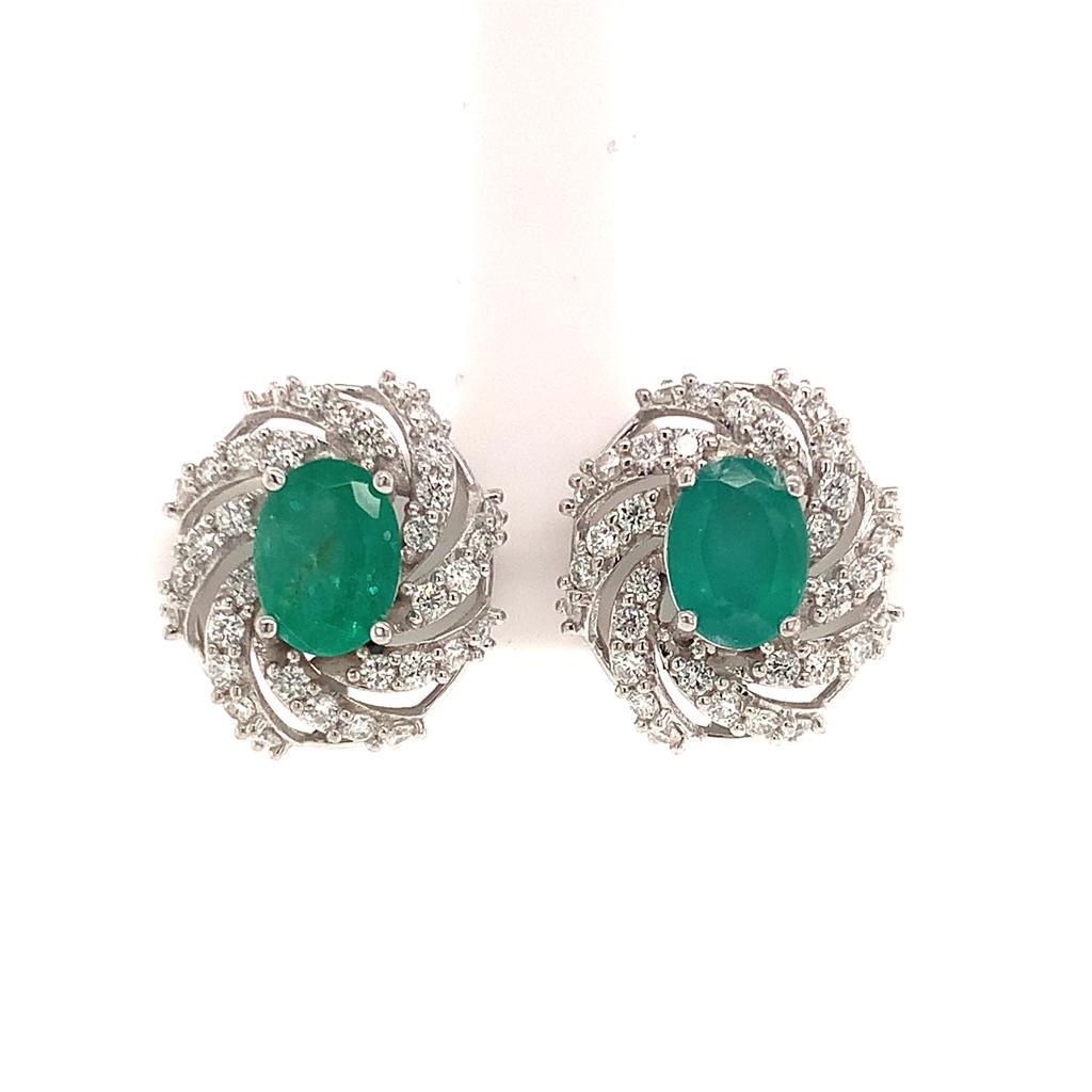 Diamond Emerald Earrings 14 Karat White Gold 4.05 TCW Certified In New Condition For Sale In Brooklyn, NY