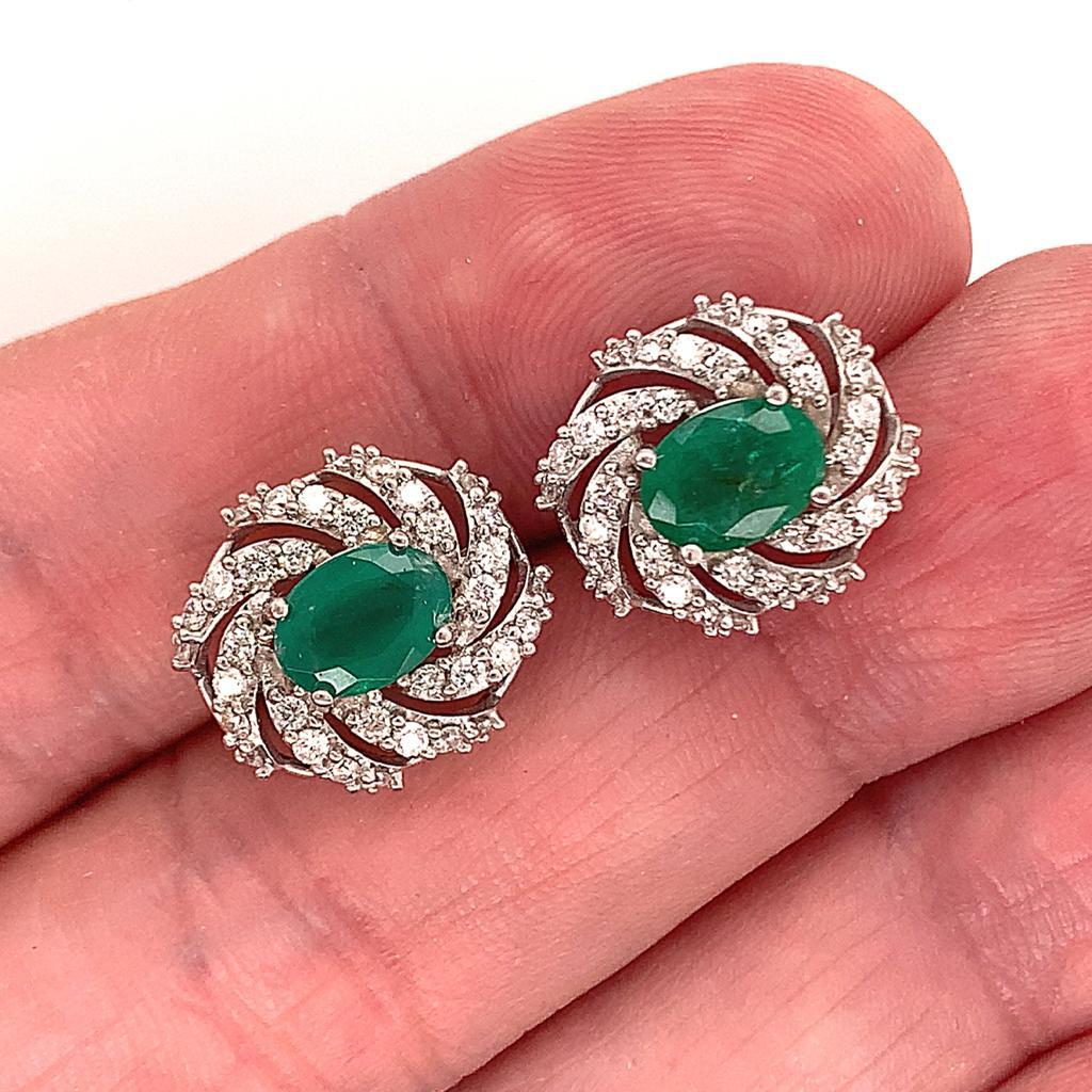 Women's Diamond Emerald Earrings 14 Karat White Gold 4.05 TCW Certified For Sale