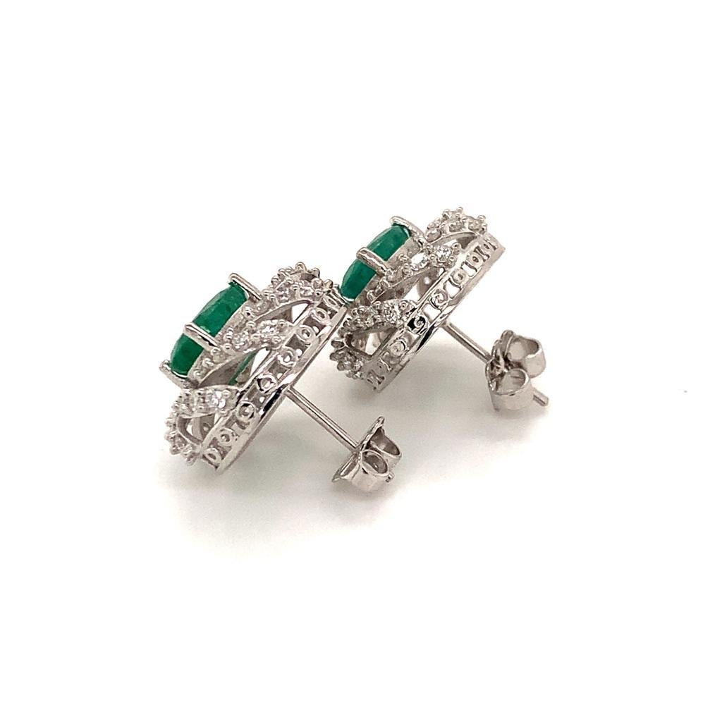 Diamond Emerald Earrings 14 Karat White Gold 4.05 TCW Certified For Sale 1