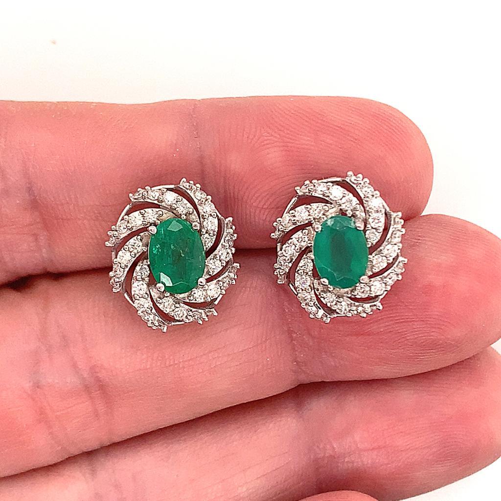 Diamond Emerald Earrings 14 Karat White Gold 4.05 TCW Certified For Sale 2
