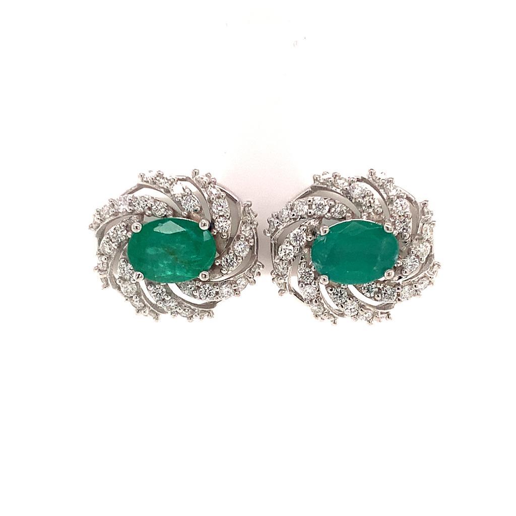 Diamond Emerald Earrings 14 Karat White Gold 4.05 TCW Certified For Sale 3