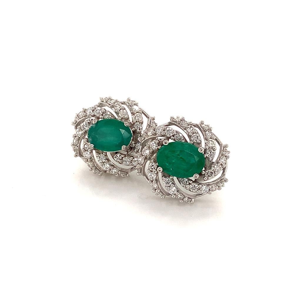 Diamond Emerald Earrings 14 Karat White Gold 4.05 TCW Certified For Sale 5