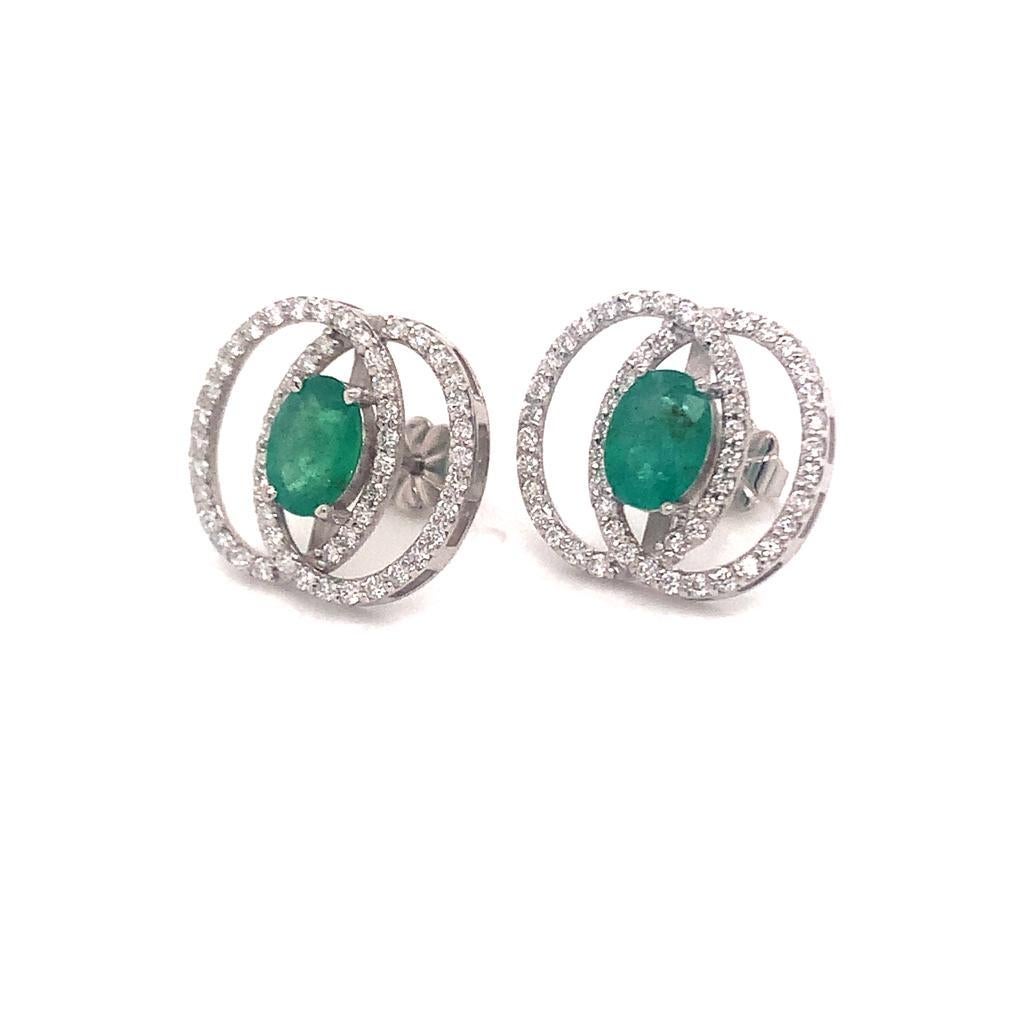 Orecchini con smeraldo e diamante in oro bianco 14k 2,16 TCW certificati in vendita 7