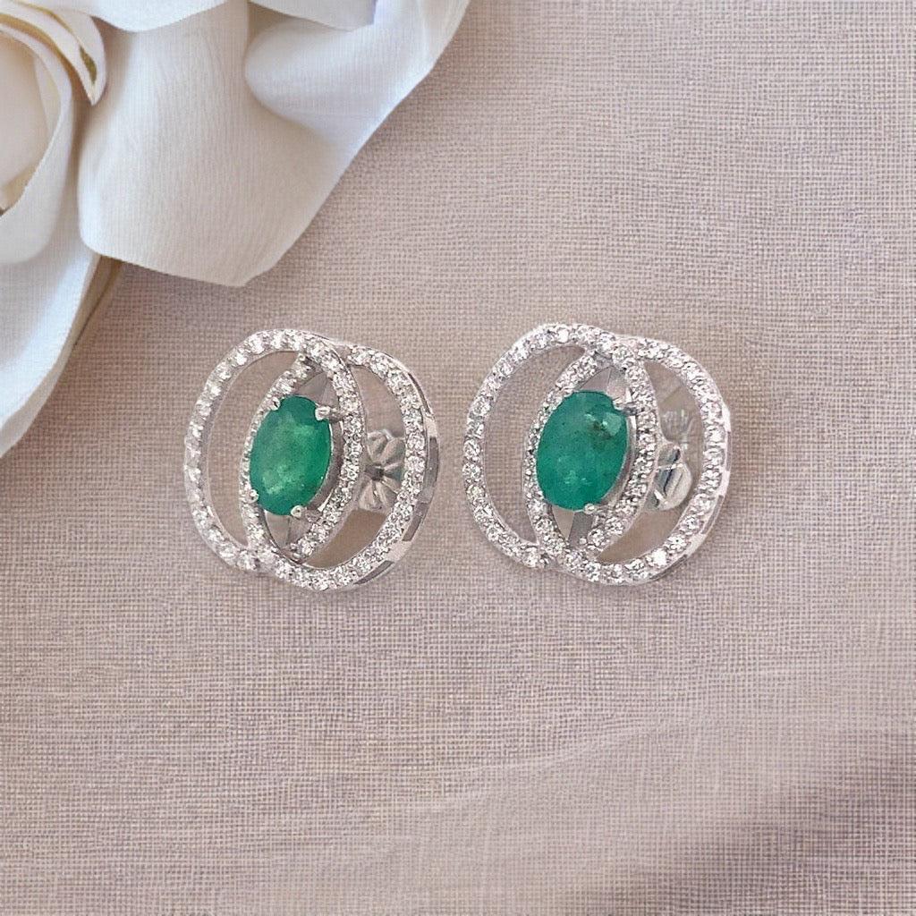 Orecchini con smeraldo e diamante in oro bianco 14k 2,16 TCW certificati in vendita 2