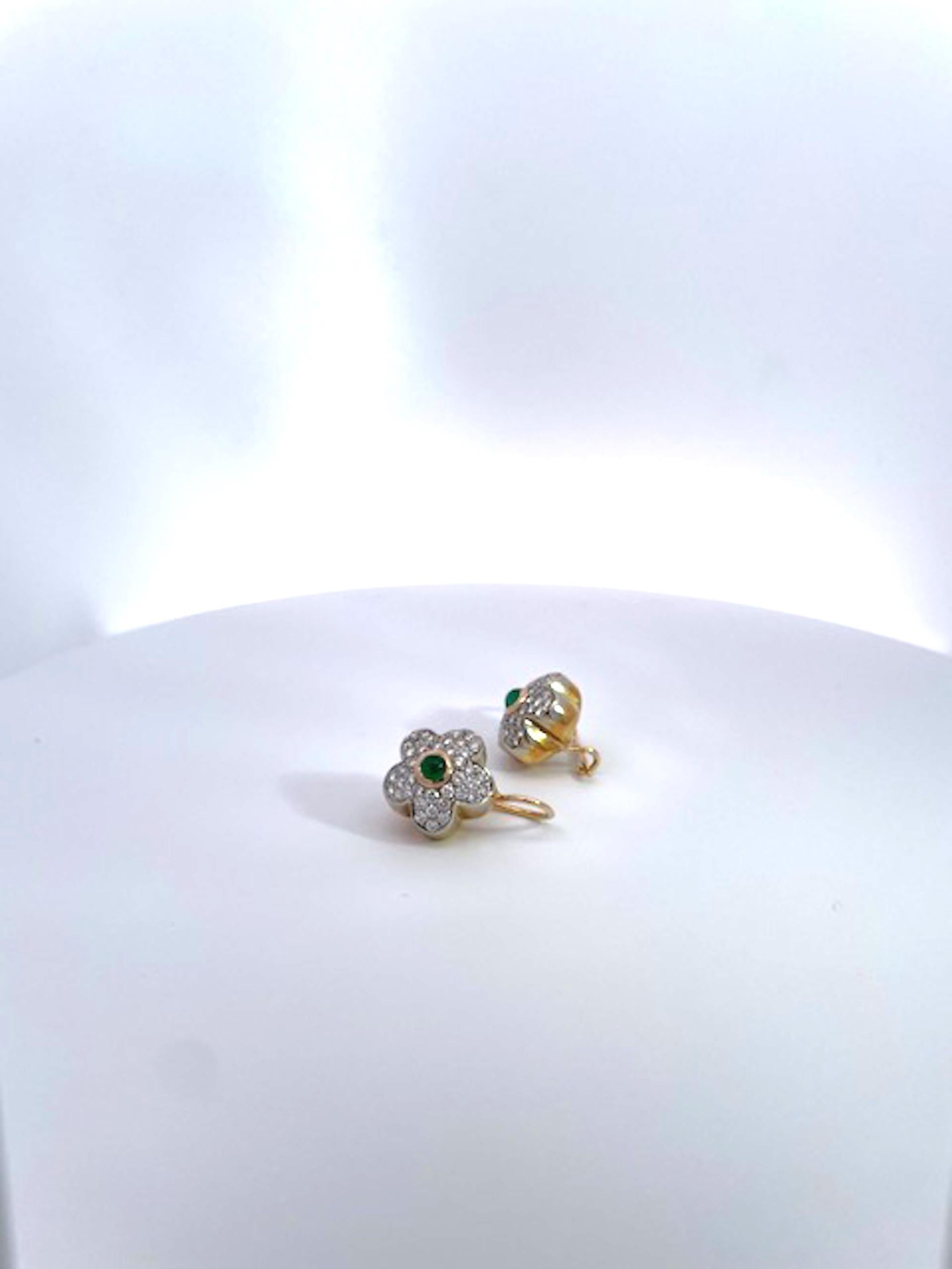 Diamond Emerald Earrings 18 Karat For Sale 4