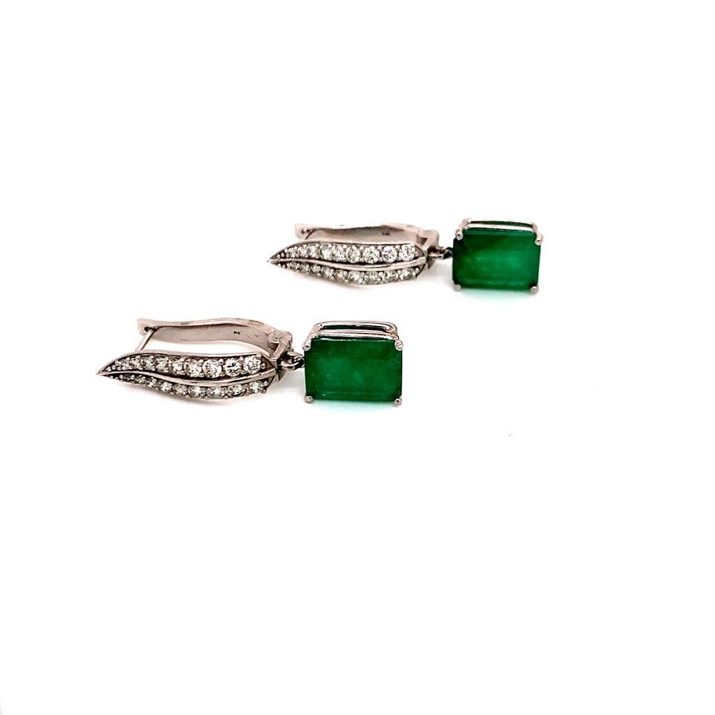 Diamond Emerald Earrings 4.74 TCW 14 Karat White Gold Certified For Sale 6