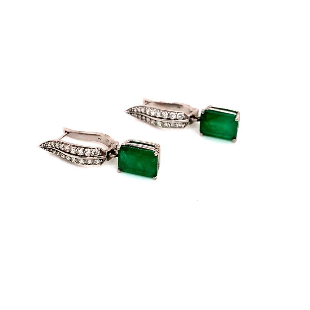 Emerald Cut Diamond Emerald Earrings 4.74 TCW 14 Karat White Gold Certified For Sale