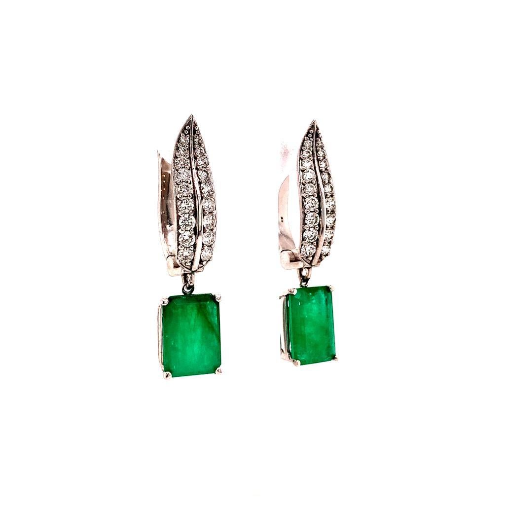 Diamond Emerald Earrings 4.74 TCW 14 Karat White Gold Certified In New Condition For Sale In Brooklyn, NY