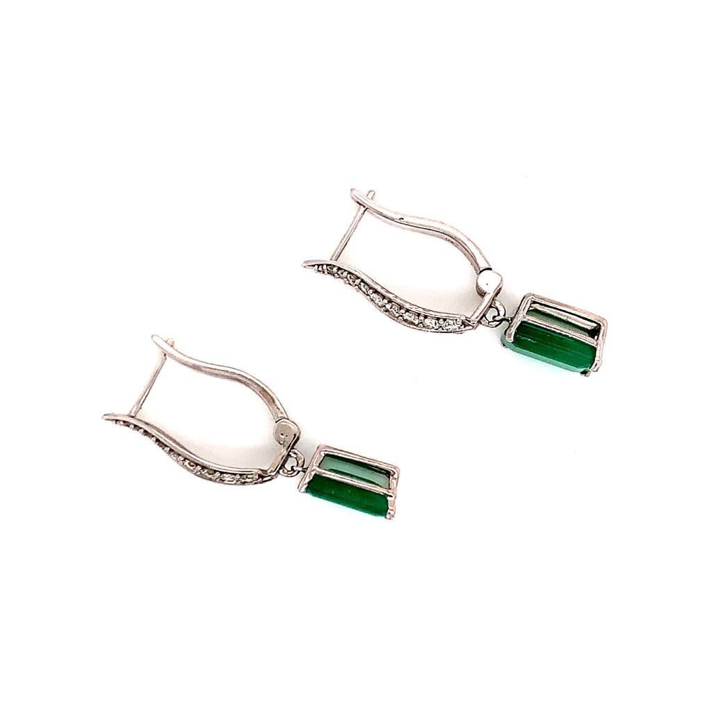 Women's Diamond Emerald Earrings 4.74 TCW 14 Karat White Gold Certified For Sale