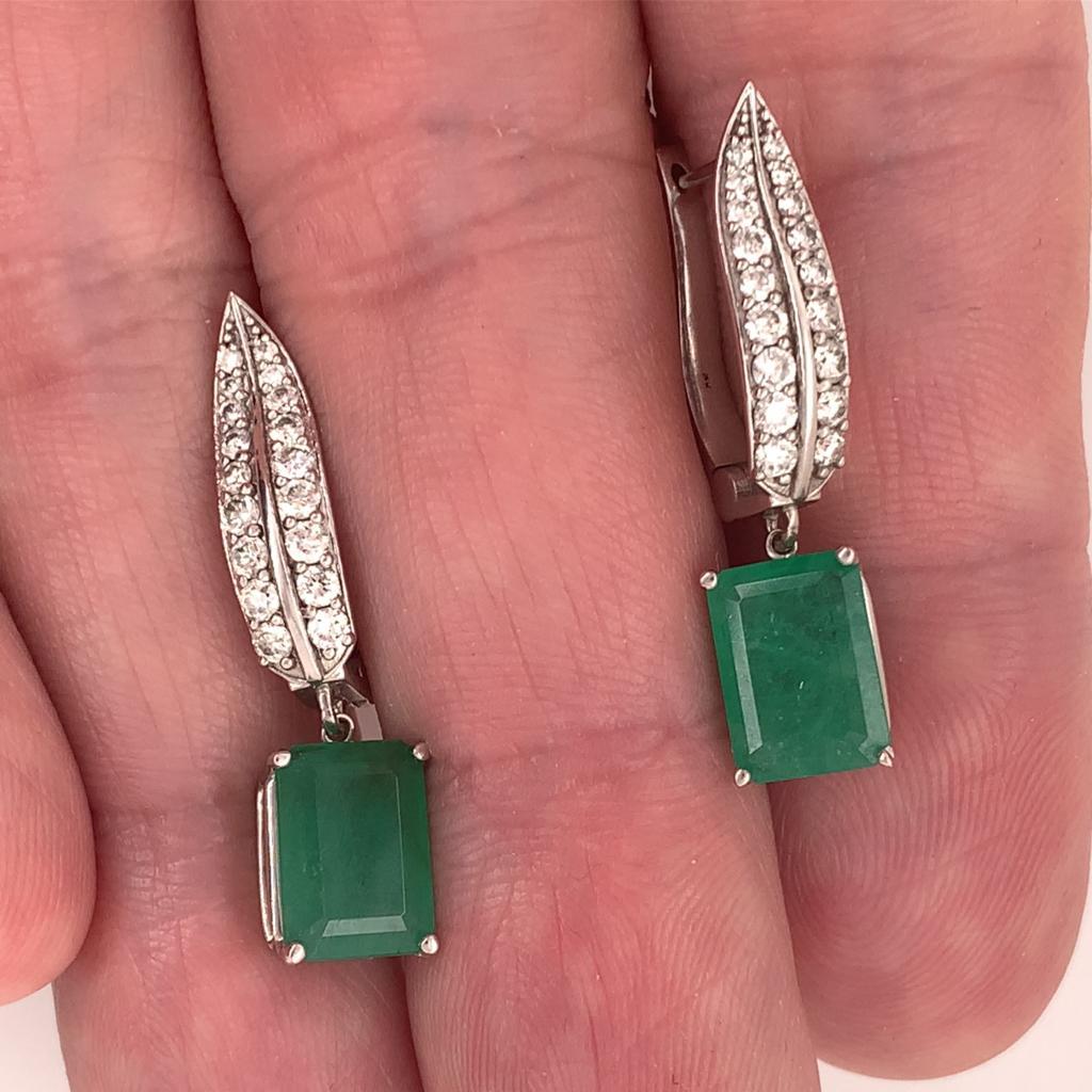 Diamond Emerald Earrings 4.74 TCW 14 Karat White Gold Certified For Sale 1