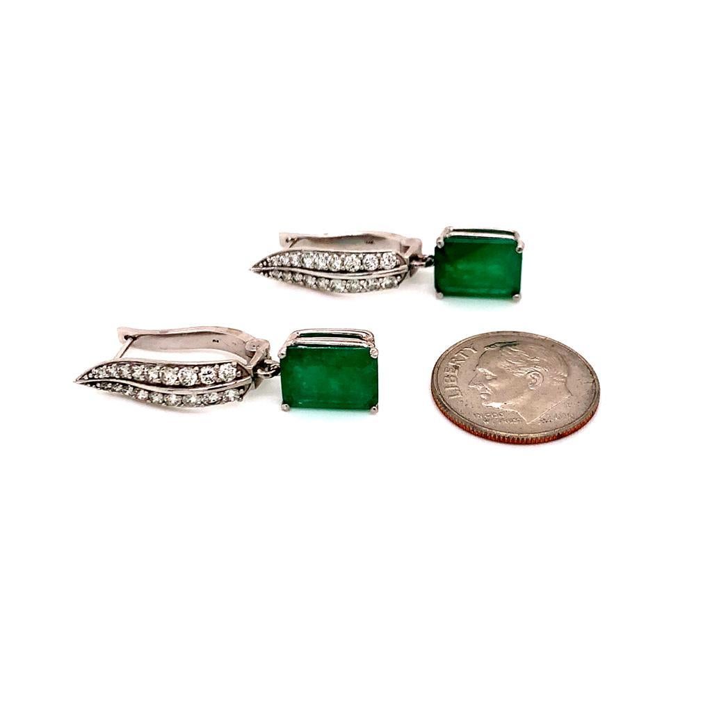 Diamond Emerald Earrings 4.74 TCW 14 Karat White Gold Certified For Sale 2