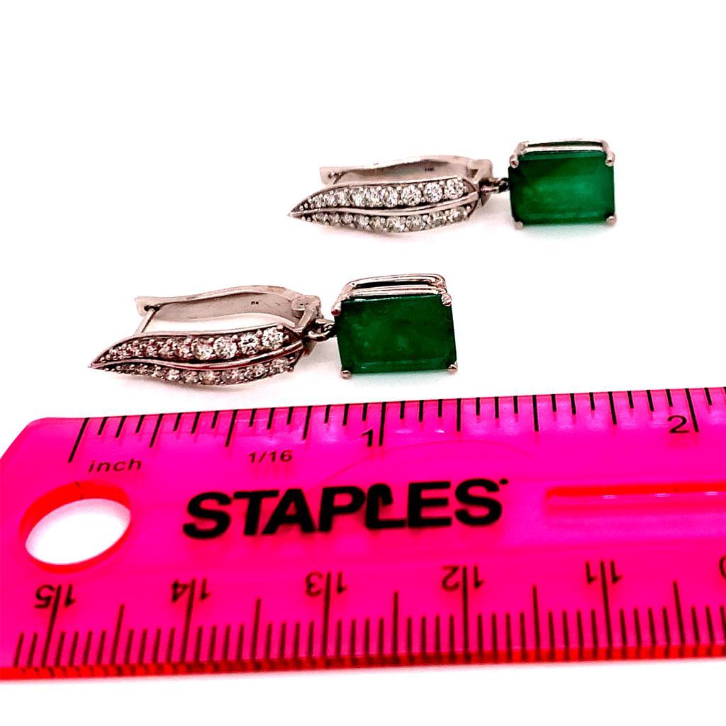 Diamond Emerald Earrings 4.74 TCW 14 Karat White Gold Certified For Sale 3